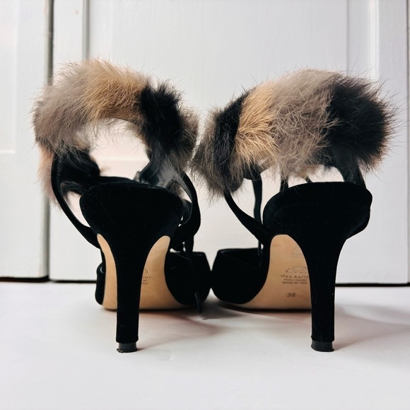 DEE KELLER Velvet Pointed Toe Fur Trim Stiletto Heels Size 7.5 - Picture 7 of 8